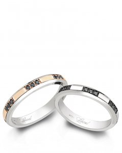 18kt gold wedding band Lenval F60 with central rotating ring and black diamonds