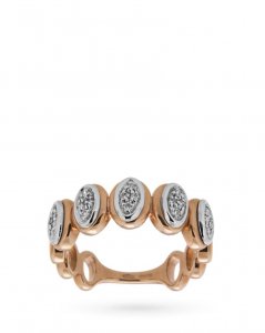 18kt rose and white gold ring with ovals of diamonds 0,20ct G VS