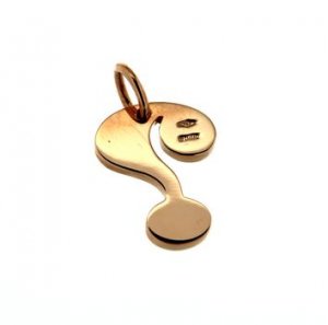 18kt rose gold pendant with question mark with blue diamonds