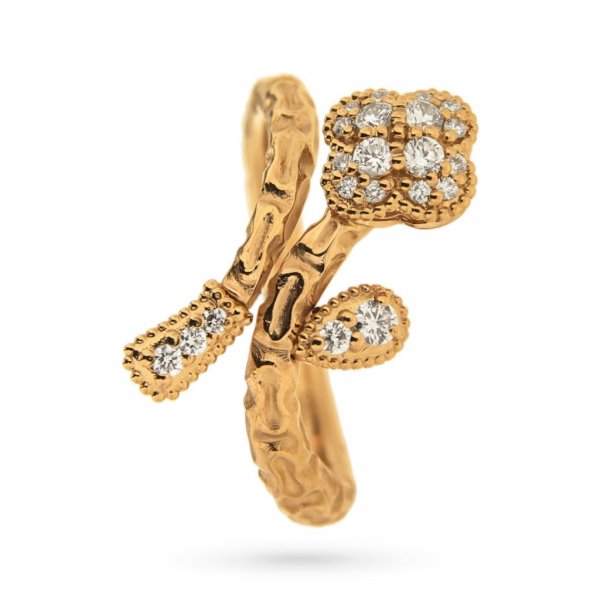 18kt rose gold ring with diamond flower 0,29ct