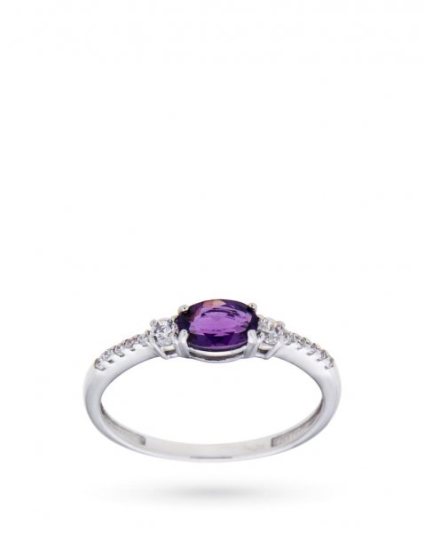 18kt white gold ring with purple gem and white zirconia
