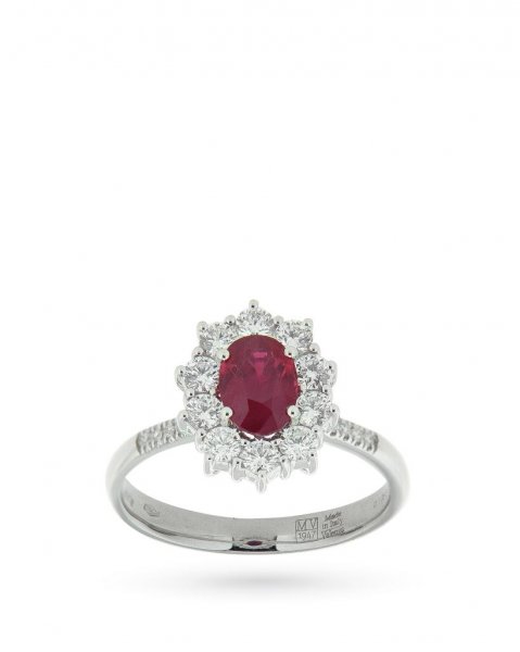 18kt white gold ring with ruby 1,06ct and diamonds 0,59ct