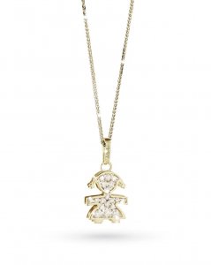 18kt yellow gold pendant with girl and diamonds