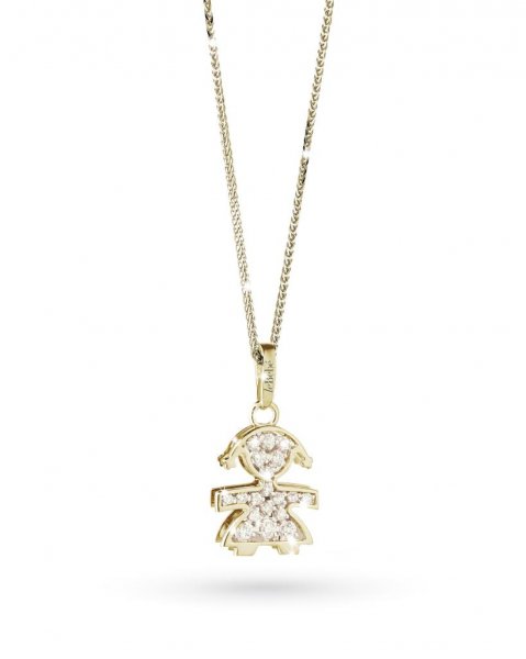 18kt yellow gold pendant with girl and diamonds
