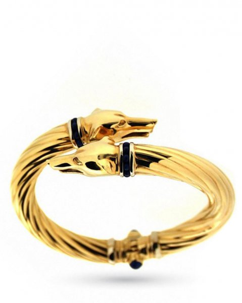 18kt yellow gold rigid bracelet with heads of greyhounds