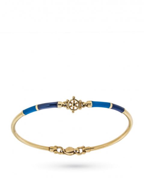 18kt yellow gold rigid bracelet with rudder and blue enamel