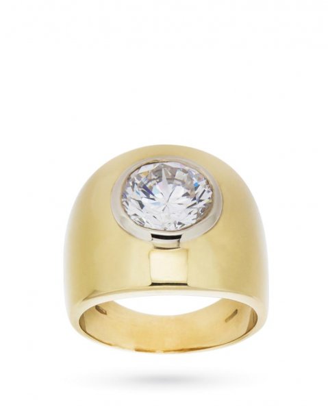 18kt yellow gold ring with big round brilliant white zirconia