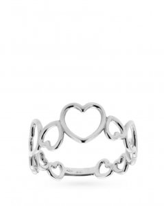 Anello con cuori in oro bianco lucido