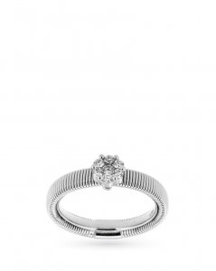 Anello in oro bianco a fascia con rosa di diamanti