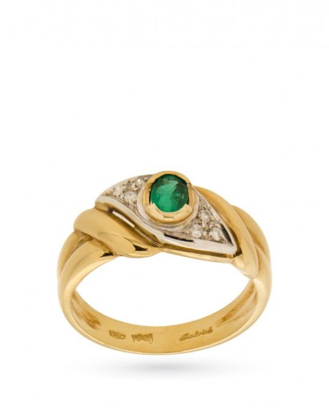 Anello in oro con smeraldo ovale e diamanti