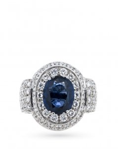 Anello in oro con zaffiro blu e diamanti