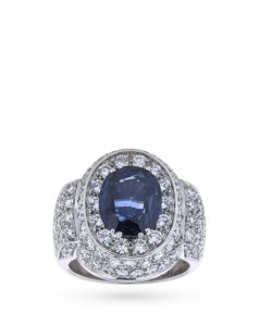 Anello in oro con zaffiro blu e diamanti