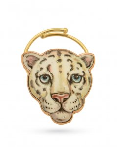 Anello in oro giallo con testa di leopardo delle nevi