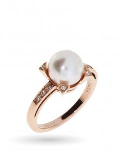 Anello in oro rosa con perla e diamanti
