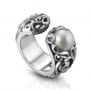 Band ring in 925 silver with white pearl