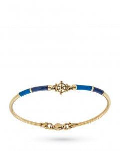 Bracciale semirigido in oro giallo con timone e smalti blu