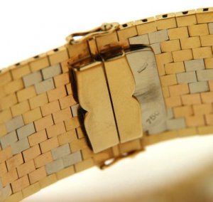 Bracciale vintage in oro giallo, bianco e rosa a mattoncini