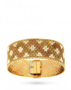 Bracciale vintage in oro giallo, bianco e rosa a mattoncini