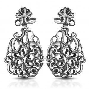 Dangle earrings in 925 silver with embroidered oval, 5,50cm long