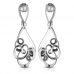 Orecchini pendenti 6,50cm in argento 925 con perle e intrecci