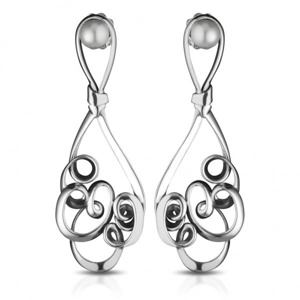 Orecchini pendenti 6,50cm in argento 925 con perle e intrecci